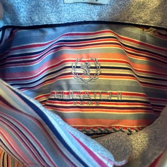 Bugatchi Men's Striped Shirt in Pink, Blue, and White - Picture 5 of 8